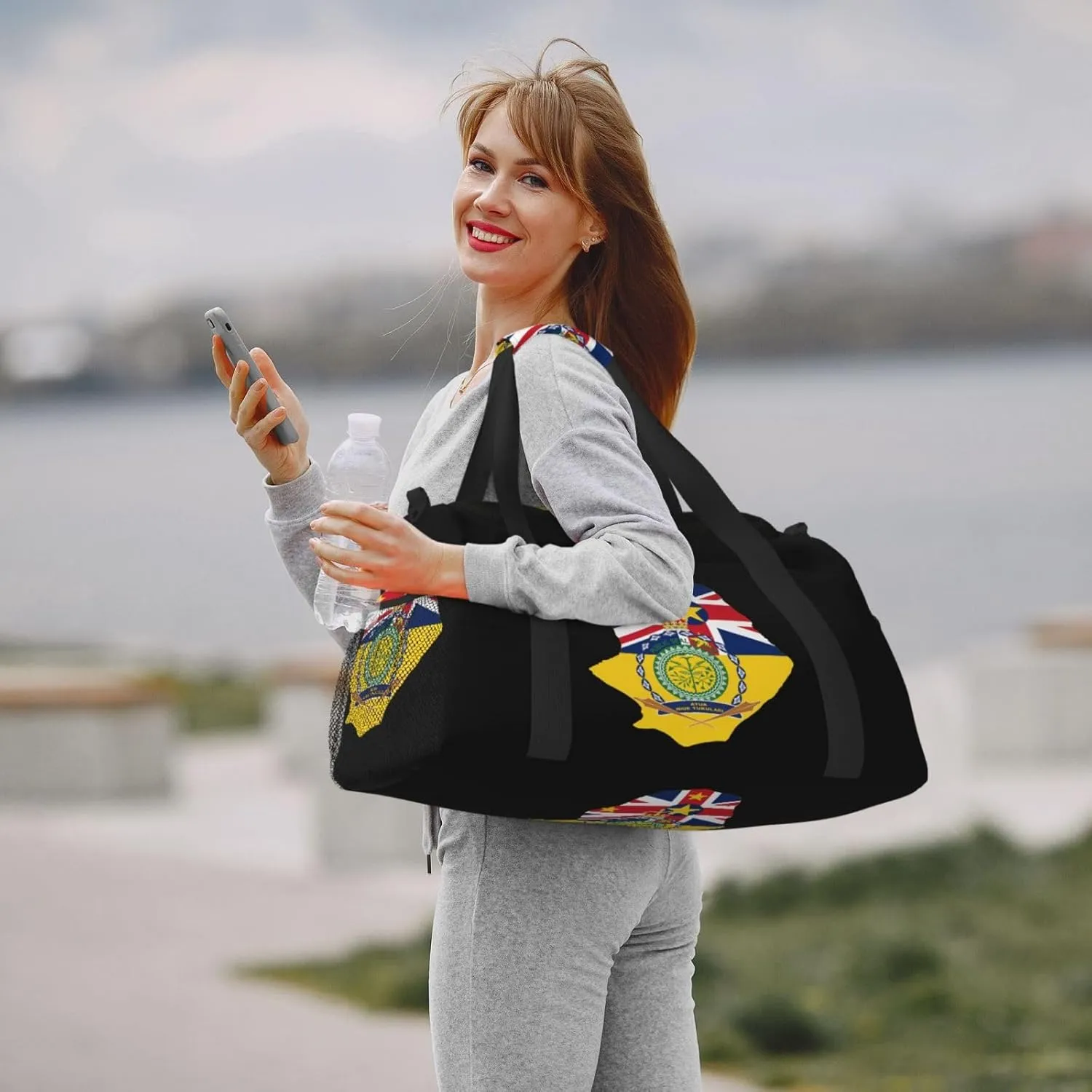 Flag Map Of Niue Travel Duffel Bag Large Foldable Waterproof Overnight Bag For Beach Swim Bags Pool Sports Gym