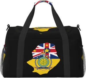 Flag Map Of Niue Travel Duffel Bag Large Foldable Waterproof Overnight Bag For Beach Swim Bags Pool Sports Gym