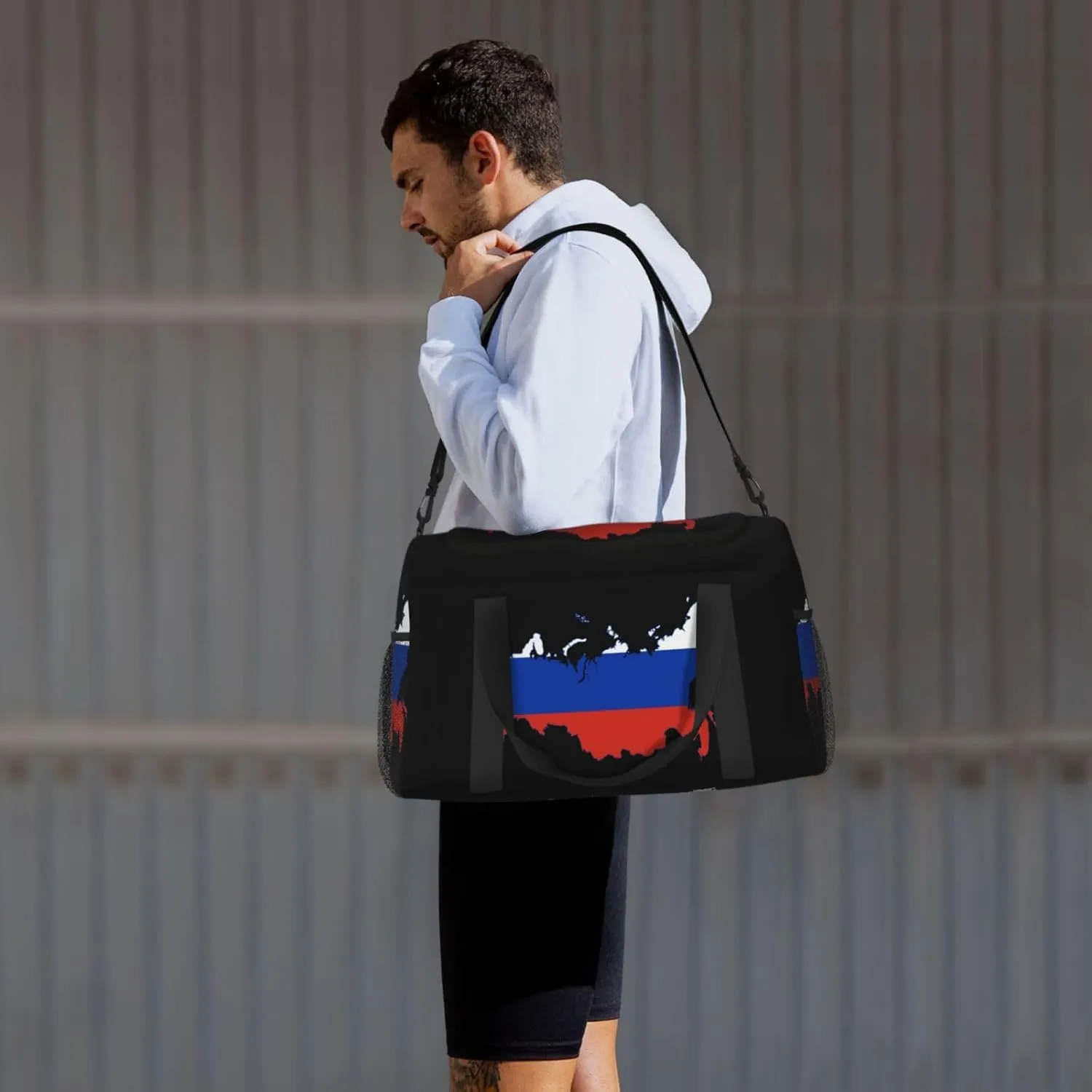 Flag Map Of Russia Travel Duffel Bag Large Foldable Waterproof Overnight Bag For Beach Swim Bags Pool Sports Gym