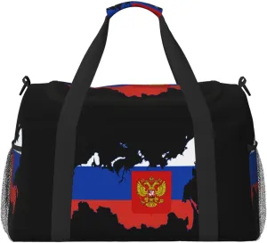 Flag Map Of Russia Travel Duffel Bag Large Foldable Waterproof Overnight Bag For Beach Swim Bags Pool Sports Gym