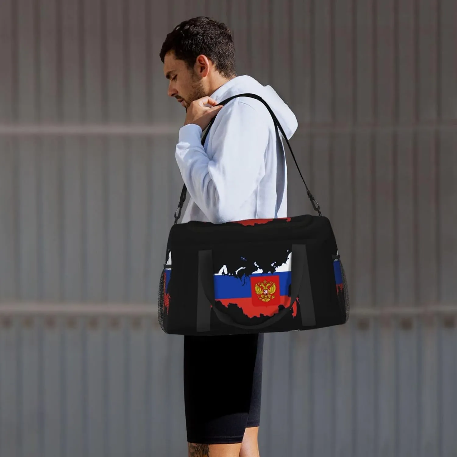 Flag Map Of Russia Travel Duffel Bag Large Foldable Waterproof Overnight Bag For Beach Swim Bags Pool Sports Gym