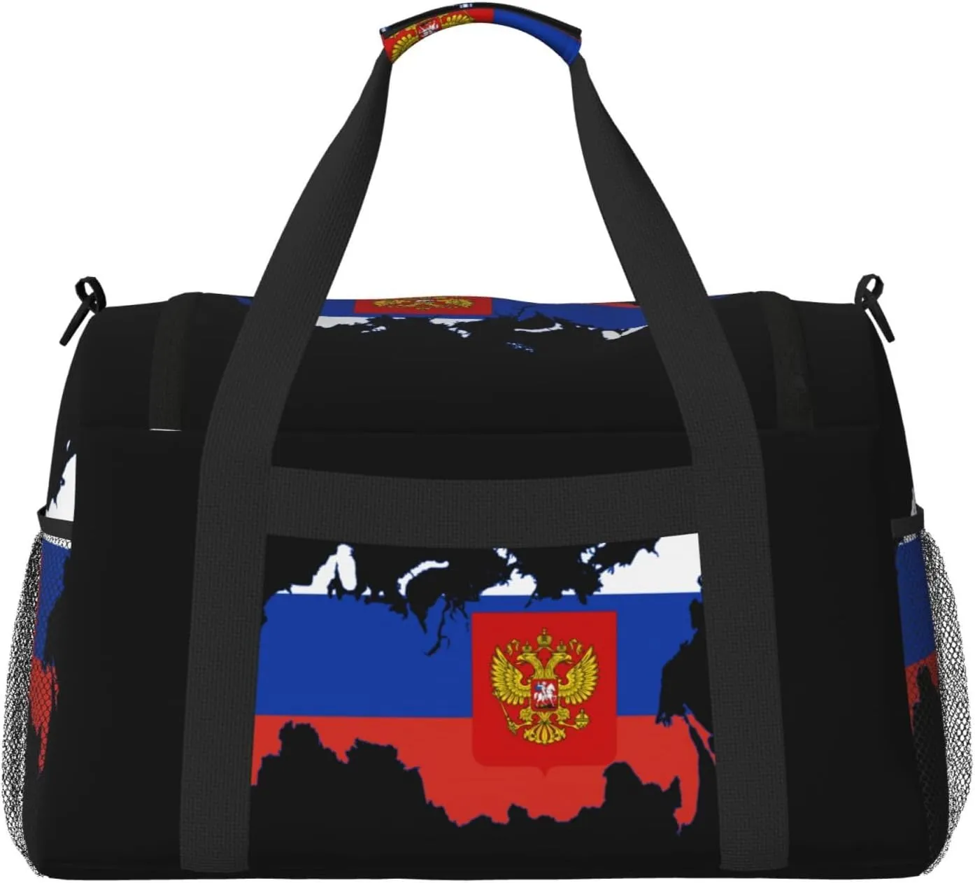 Flag Map Of Russia Travel Duffel Bag Large Foldable Waterproof Overnight Bag For Beach Swim Bags Pool Sports Gym