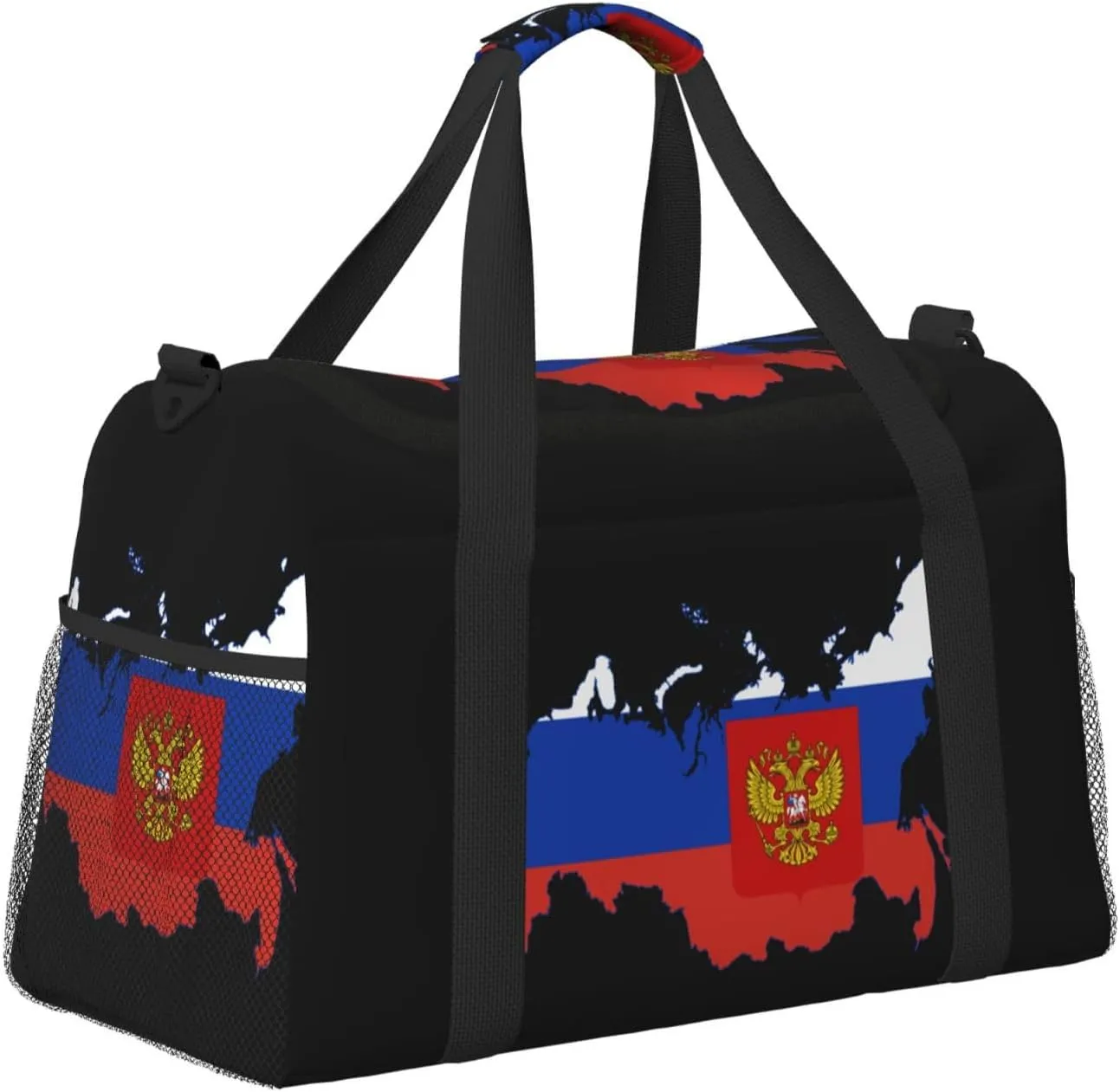 Flag Map Of Russia Travel Duffel Bag Large Foldable Waterproof Overnight Bag For Beach Swim Bags Pool Sports Gym