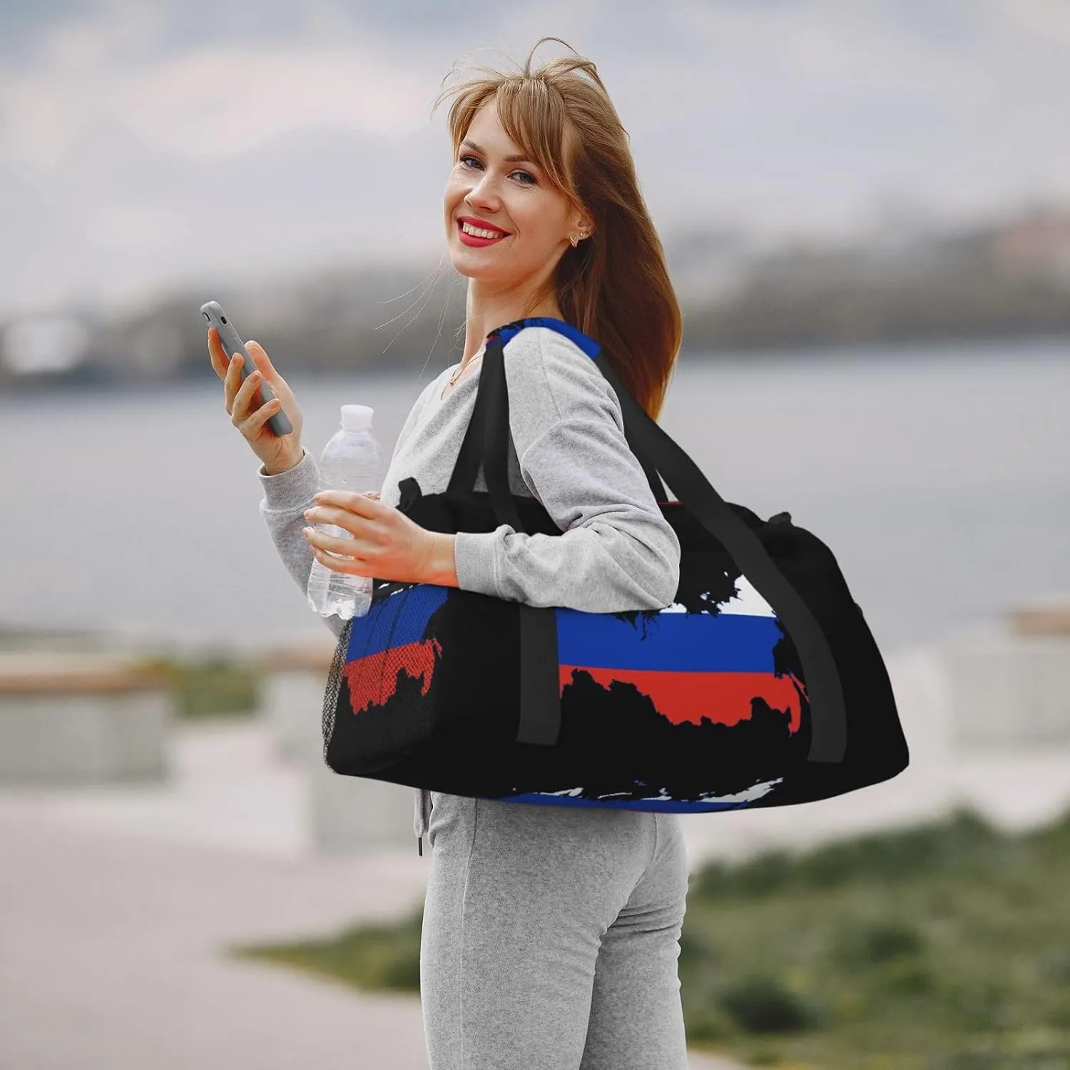 Flag Map Of Russia Travel Duffel Bag Large Foldable Waterproof Overnight Bag For Beach Swim Bags Pool Sports Gym