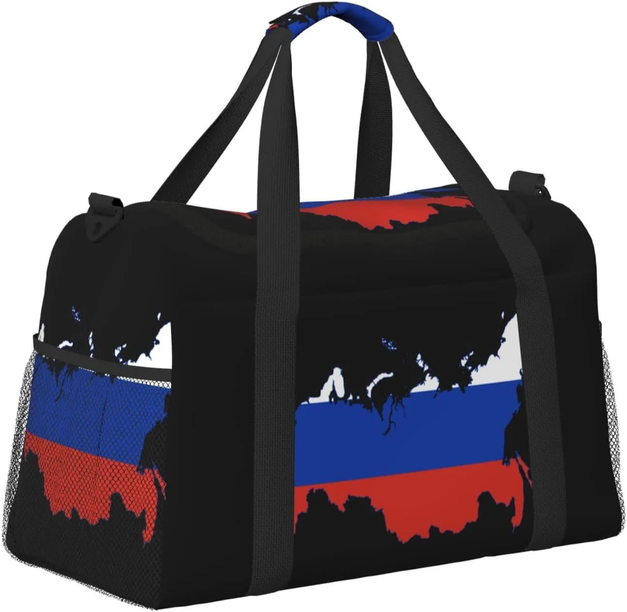 Flag Map Of Russia Travel Duffel Bag Large Foldable Waterproof Overnight Bag For Beach Swim Bags Pool Sports Gym