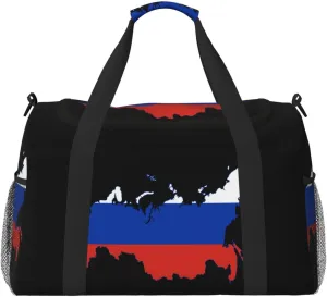 Flag Map Of Russia Travel Duffel Bag Large Foldable Waterproof Overnight Bag For Beach Swim Bags Pool Sports Gym