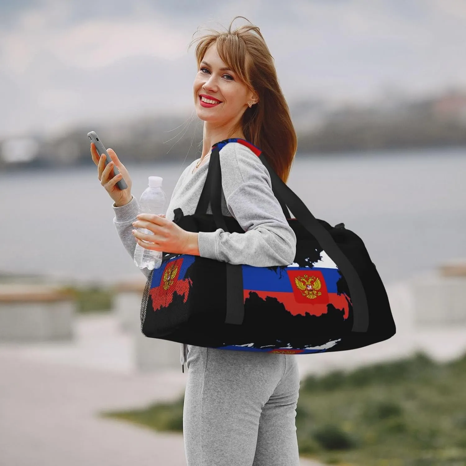Flag Map Of Russia Travel Duffel Bag Large Foldable Waterproof Overnight Bag For Beach Swim Bags Pool Sports Gym