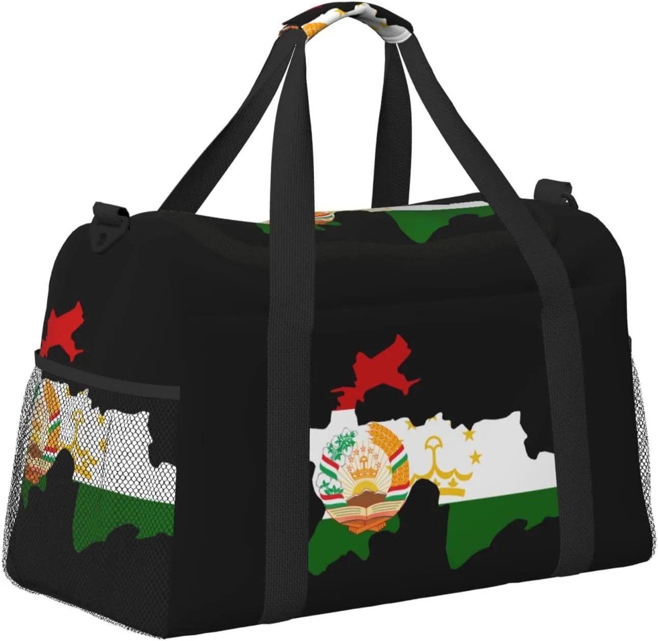 Flag Map Of Tajikistan Travel Duffel Bag Large Foldable Waterproof Overnight Bag For Beach Swim Bags Pool Sports Gym