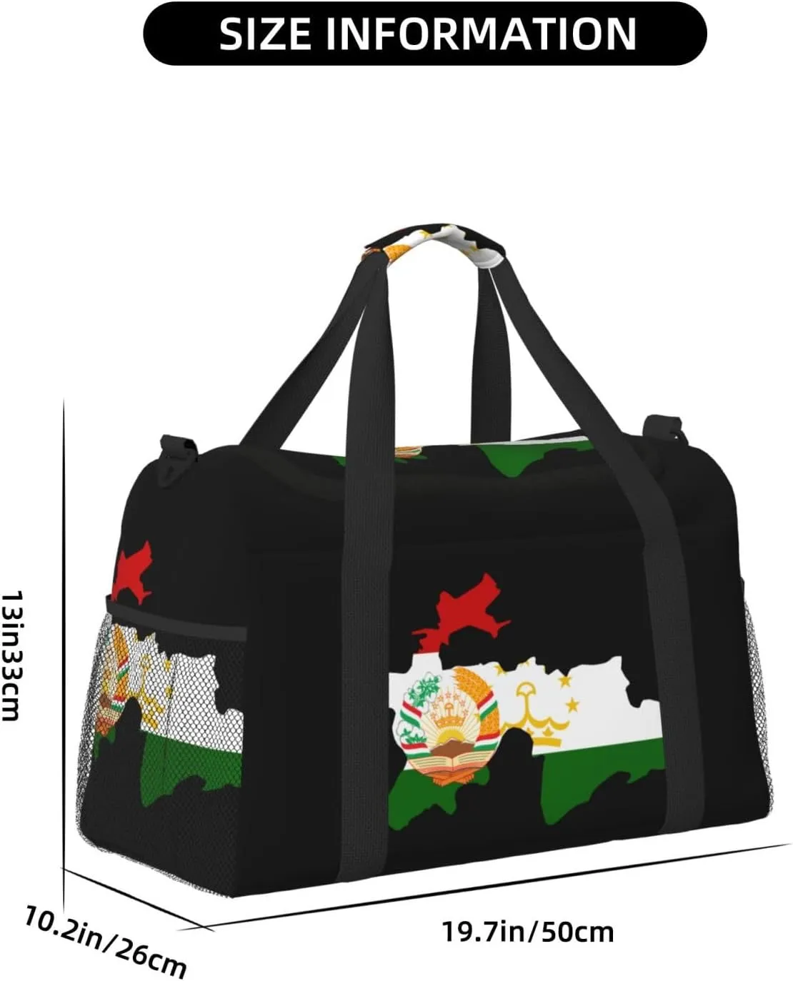 Flag Map Of Tajikistan Travel Duffel Bag Large Foldable Waterproof Overnight Bag For Beach Swim Bags Pool Sports Gym