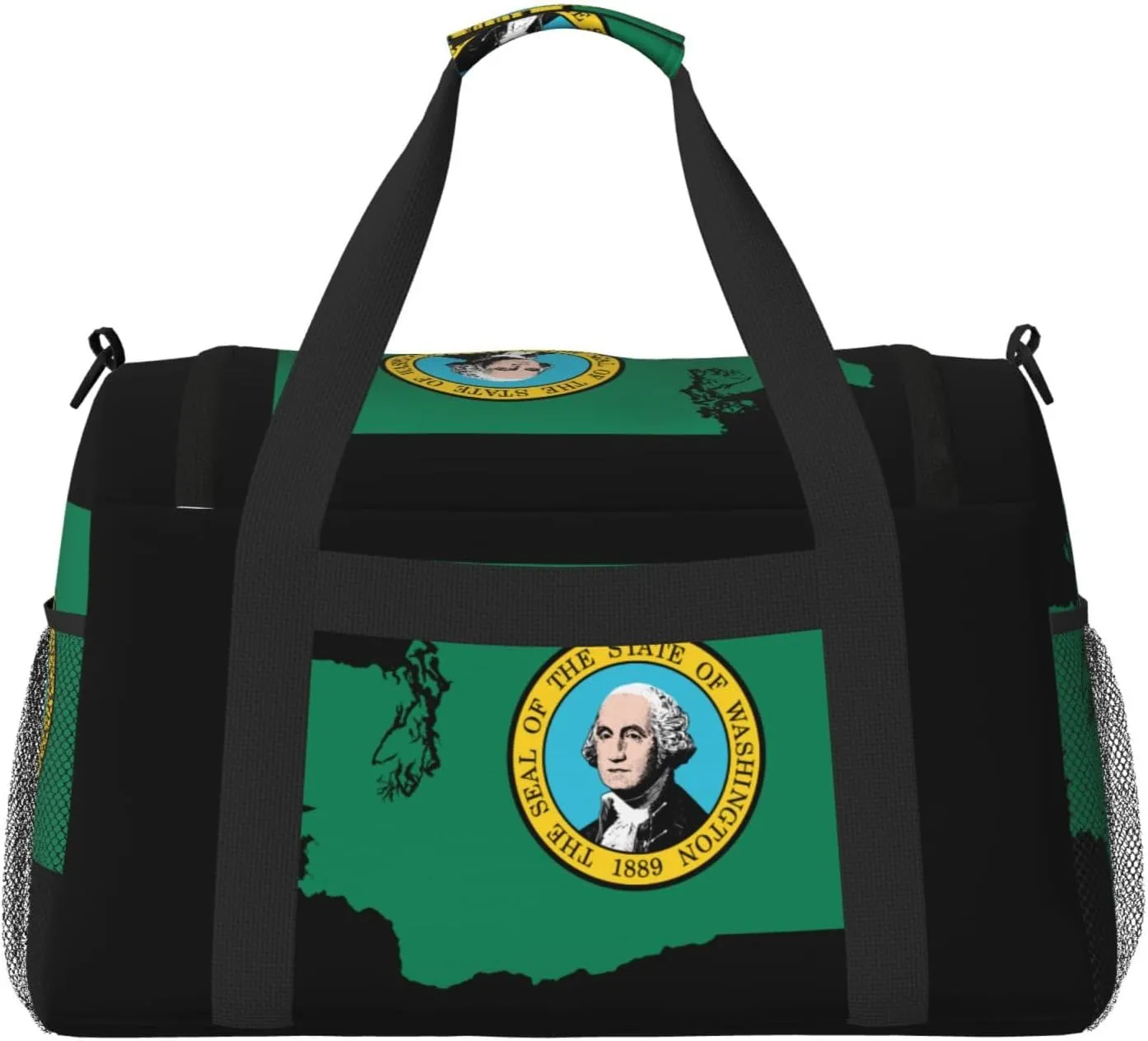 Flag Map Of Washington Travel Duffel Bag Large Foldable Waterproof Overnight Bag For Beach Swim Bags Pool Sports Gym