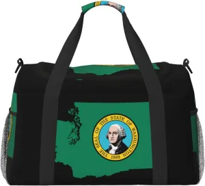 Flag Map Of Washington Travel Duffel Bag Large Foldable Waterproof Overnight Bag For Beach Swim Bags Pool Sports Gym