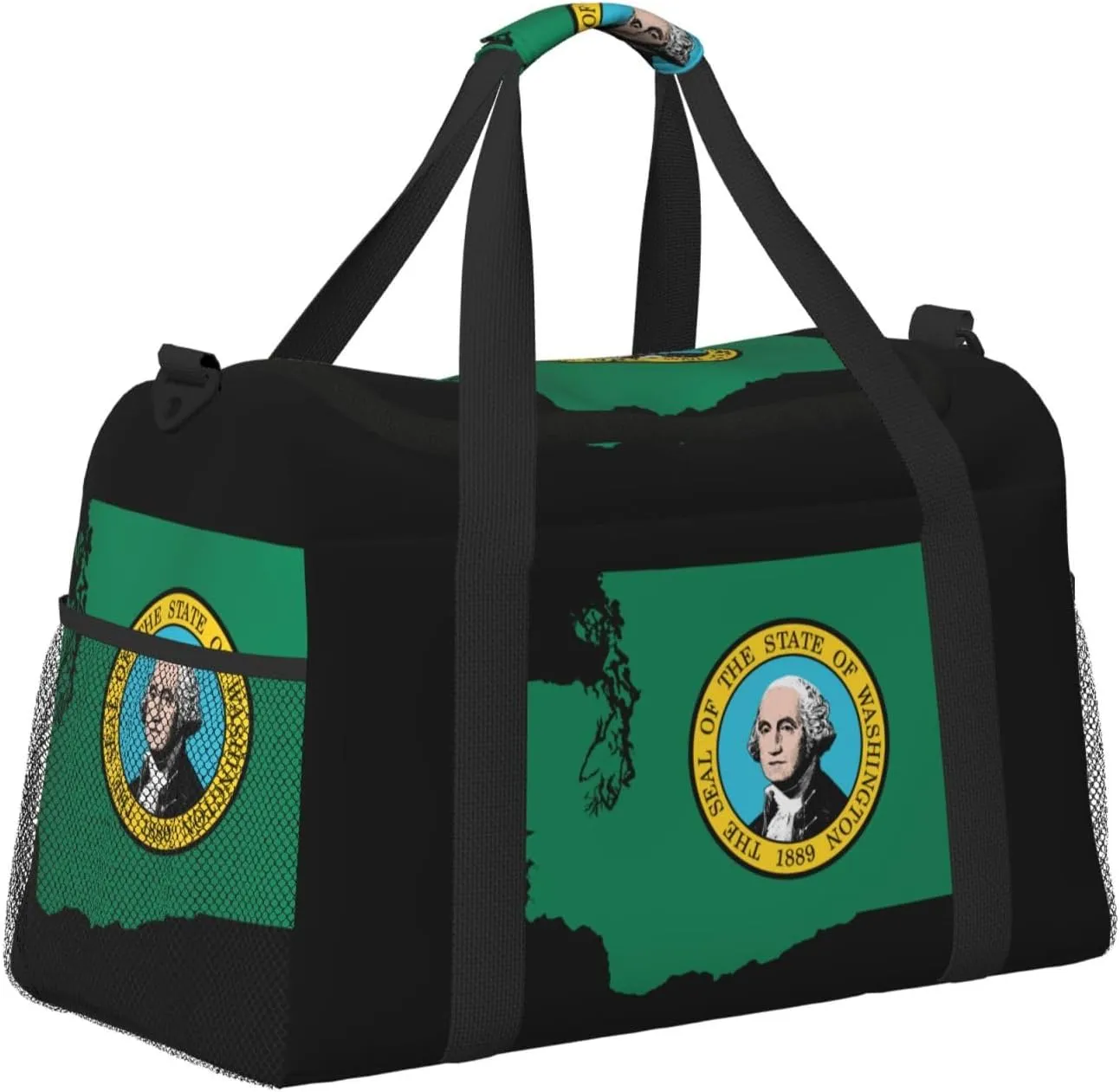 Flag Map Of Washington Travel Duffel Bag Large Foldable Waterproof Overnight Bag For Beach Swim Bags Pool Sports Gym