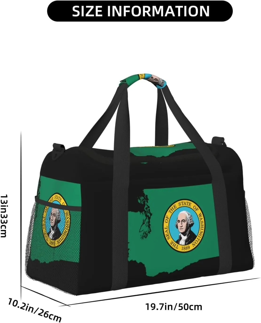 Flag Map Of Washington Travel Duffel Bag Large Foldable Waterproof Overnight Bag For Beach Swim Bags Pool Sports Gym