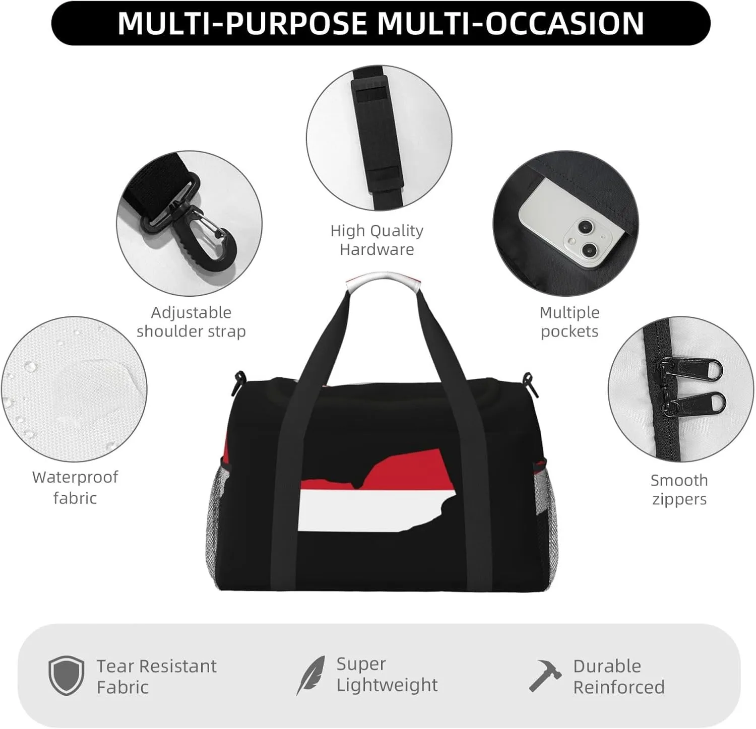 Flag Map Of Yemen Travel Duffel Bag Large Foldable Waterproof Overnight Bag For Beach Swim Bags Pool Sports Gym