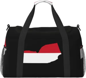 Flag Map Of Yemen Travel Duffel Bag Large Foldable Waterproof Overnight Bag For Beach Swim Bags Pool Sports Gym