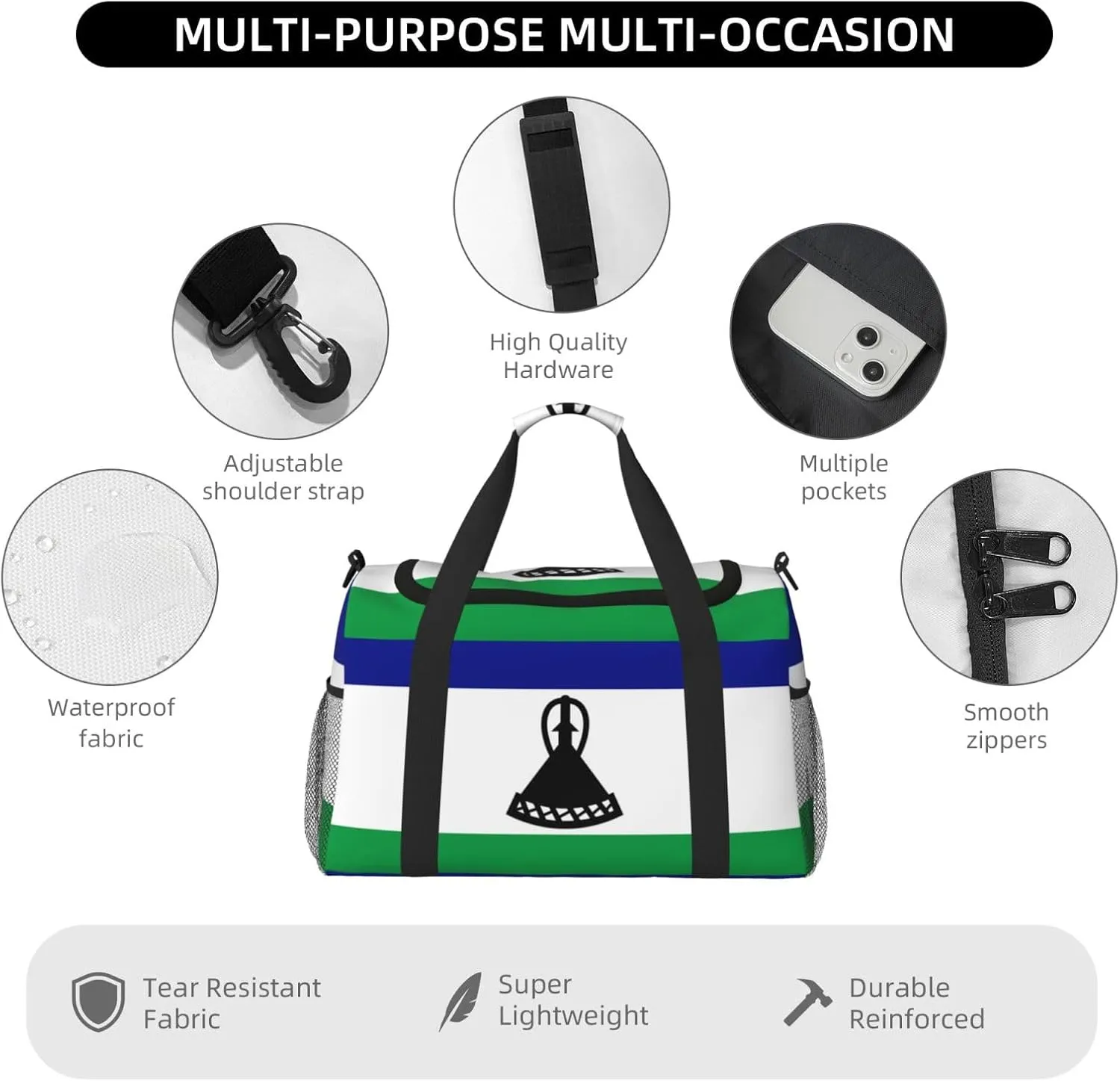 Flag Of Lesotho Travel Duffel Bag Large Foldable Waterproof Overnight Bag For Beach Swim Bags Pool Sports Gym