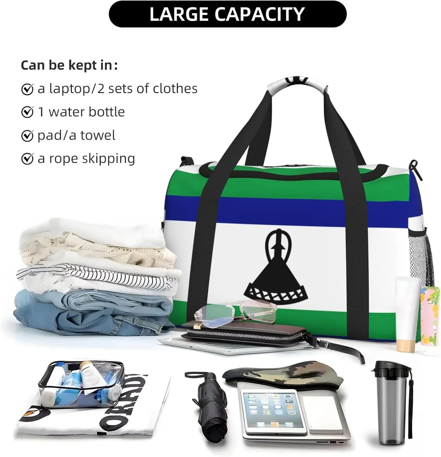 Flag Of Lesotho Travel Duffel Bag Large Foldable Waterproof Overnight Bag For Beach Swim Bags Pool Sports Gym