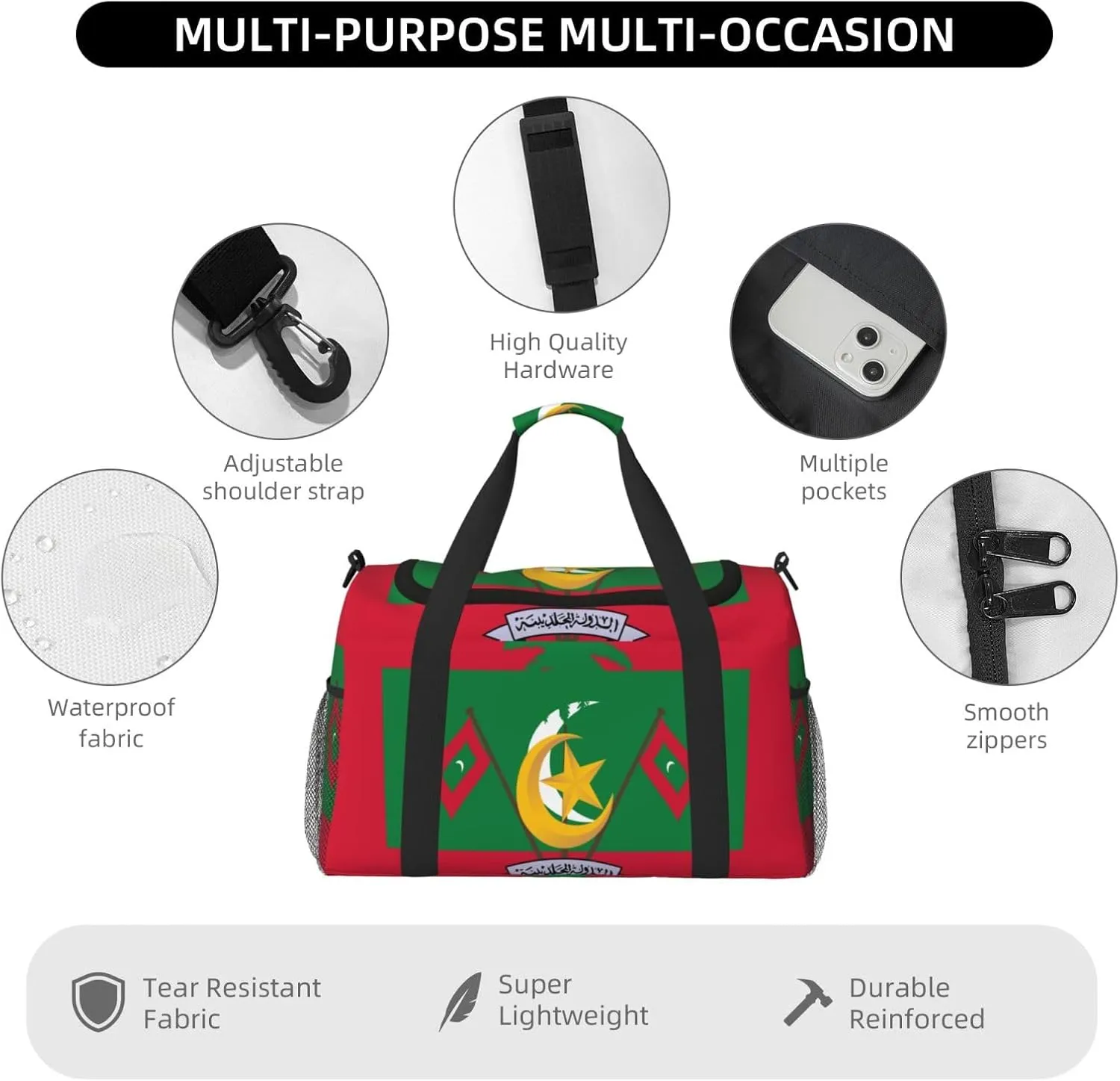 Flag Of Maldives Travel Duffel Bag Large Foldable Waterproof Overnight Bag For Beach Swim Bags Pool Sports Gym