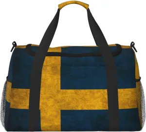 Flag Of Sweden Travel Duffel Bag Large Foldable Waterproof Overnight Bag For Beach Swim Bags Pool Sports Gym