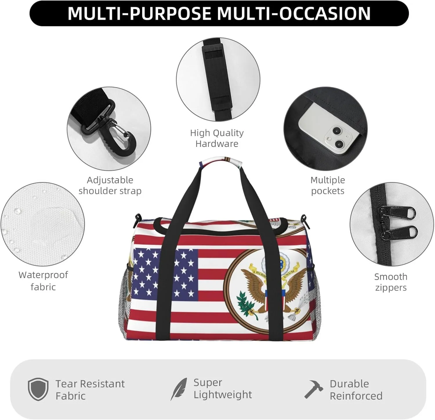 Flag Of United States Travel Duffel Bag Large Foldable Waterproof Overnight Bag For Beach Swim Bags Pool Sports Gym