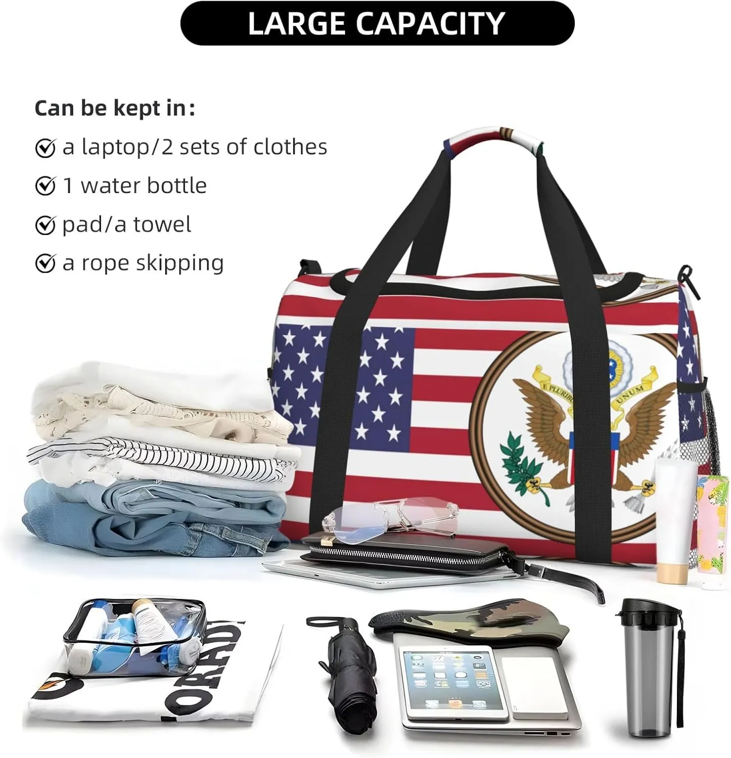 Flag Of United States Travel Duffel Bag Large Foldable Waterproof Overnight Bag For Beach Swim Bags Pool Sports Gym