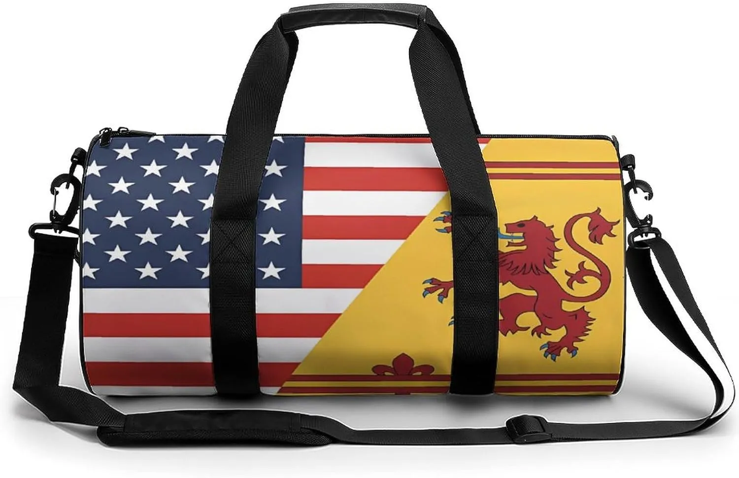 Flag of U.S. Scotland Rampant Flag Travel Gym Bag Cylindrical Duffle Handbag Sport Workout Tote Bag with Shoulder Strap for Men Women