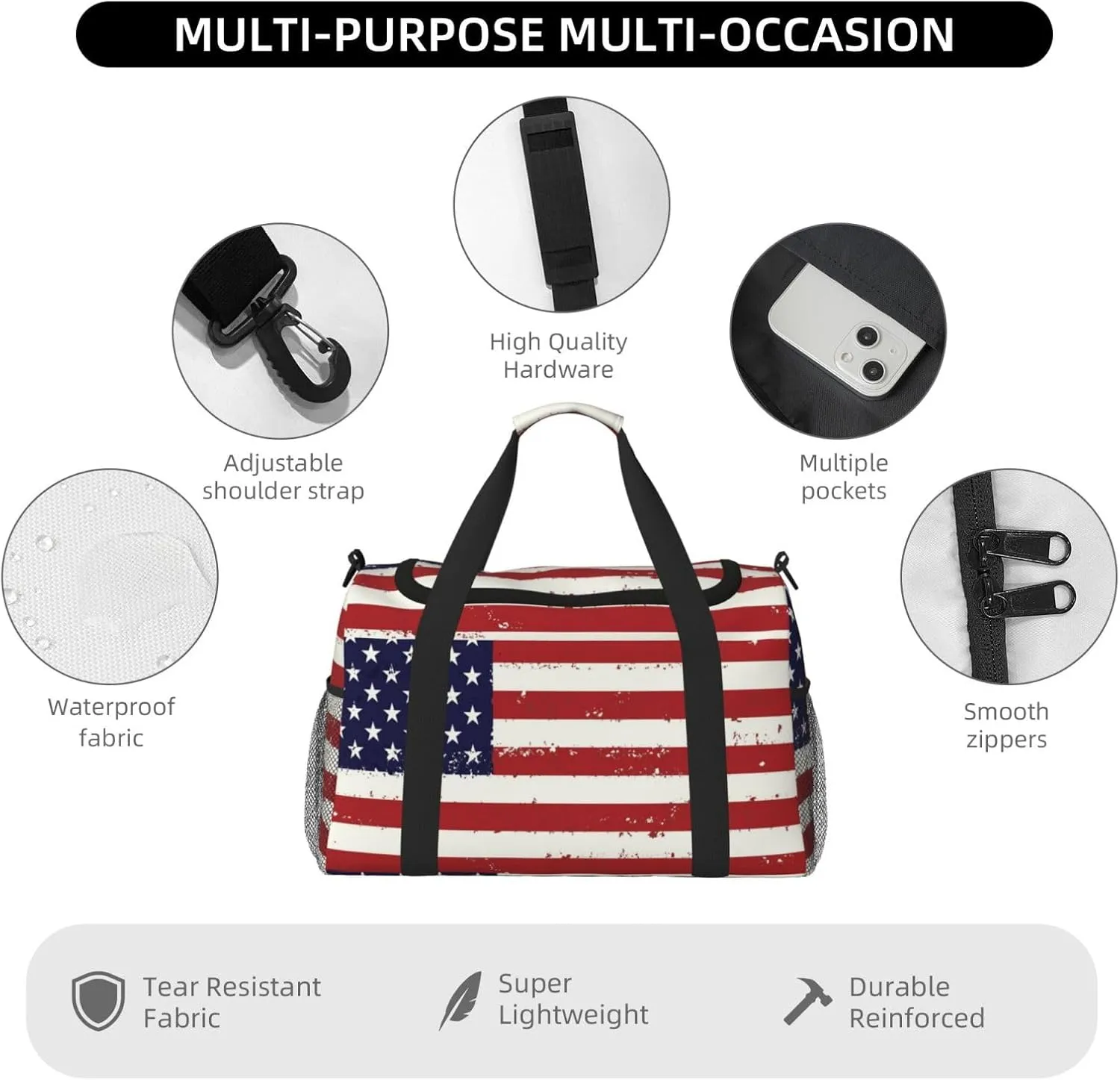 Flag United States Travel Duffel Bag Large Foldable Waterproof Overnight Bag For Beach Swim Bags Pool Sports Gym