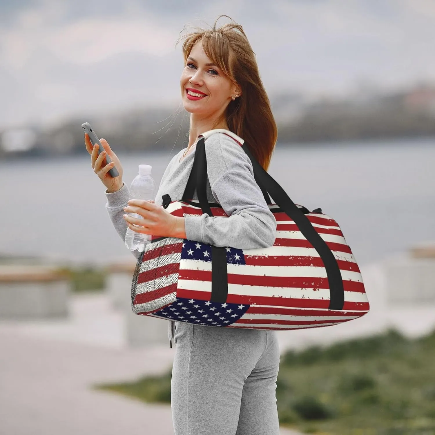 Flag United States Travel Duffel Bag Large Foldable Waterproof Overnight Bag For Beach Swim Bags Pool Sports Gym
