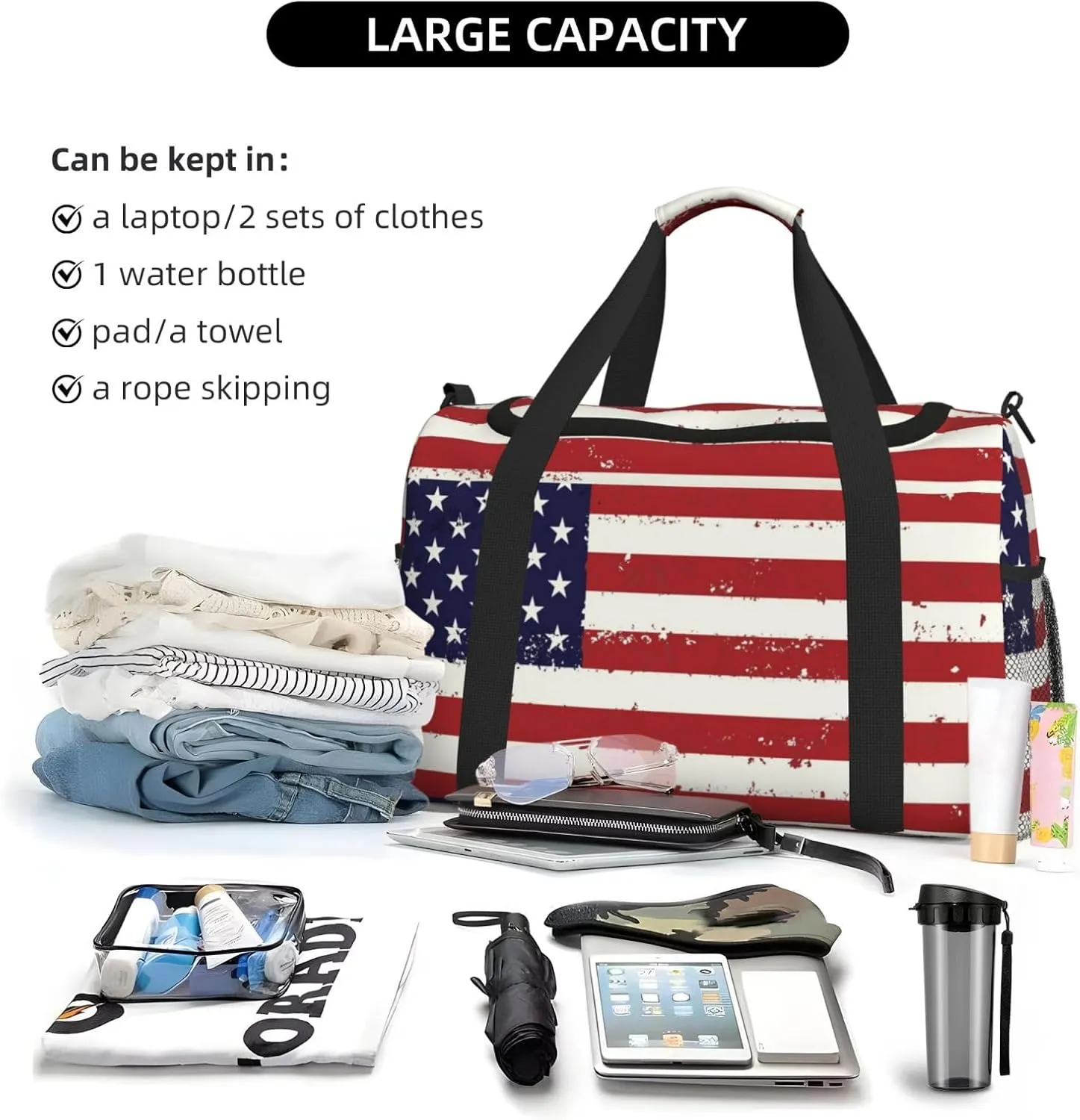 Flag United States Travel Duffel Bag Large Foldable Waterproof Overnight Bag For Beach Swim Bags Pool Sports Gym