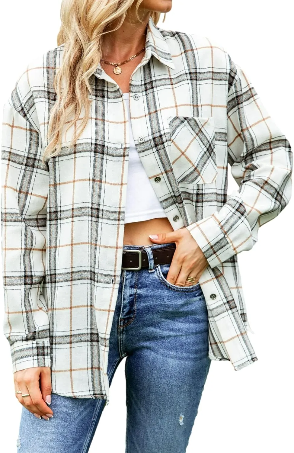 Flannel Shirts for Women Oversized Plaid Soft Flannel Button Down Shirt Blouses