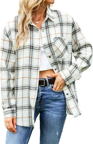Flannel Shirts for Women Oversized Plaid Soft Flannel Button Down Shirt Blouses