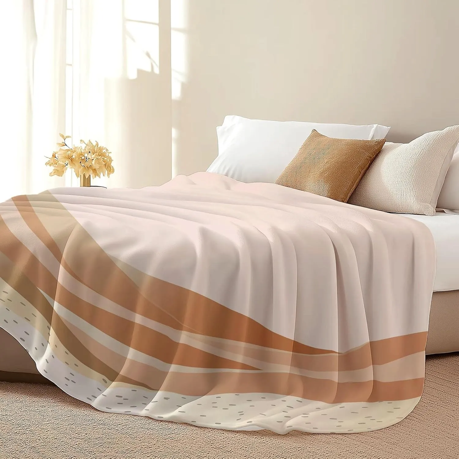 Fleece Throw Blankets, Yellow Soft Flannel Cozy Blankets for Adults - Abstract Style Sand Dunes Desert Scene Lightweight Blanket for Couch Sofa Bed Office, 75 x 100 cm Warm Plush Blankets for Gift
