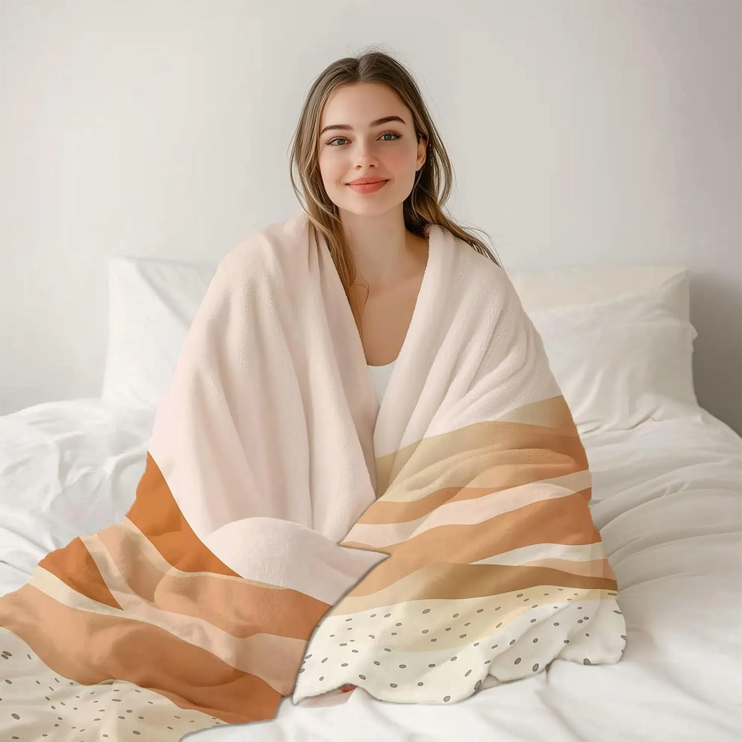 Fleece Throw Blankets, Yellow Soft Flannel Cozy Blankets for Adults - Abstract Style Sand Dunes Desert Scene Lightweight Blanket for Couch Sofa Bed Office, 75 x 100 cm Warm Plush Blankets for Gift
