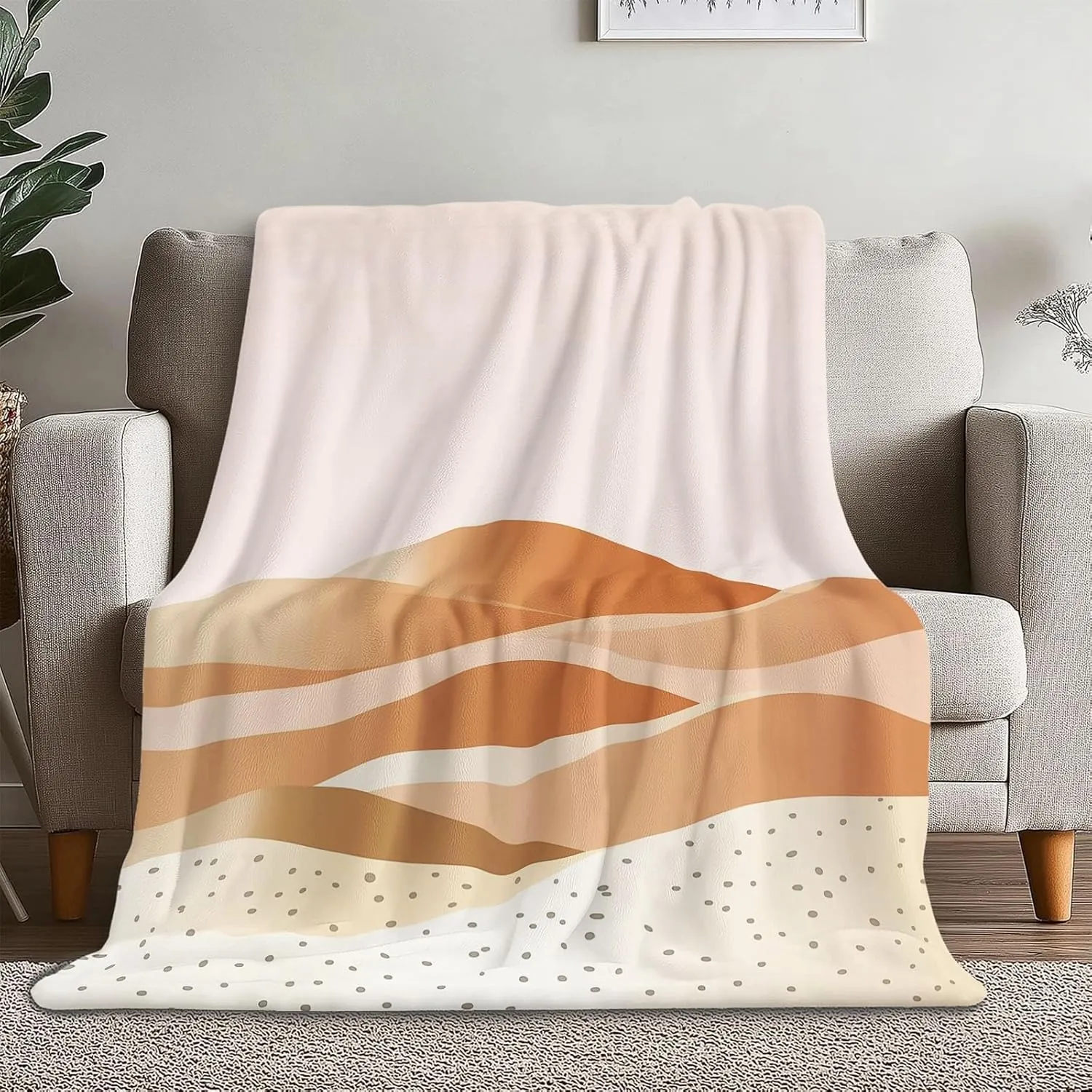 Fleece Throw Blankets, Yellow Soft Flannel Cozy Blankets for Adults - Abstract Style Sand Dunes Desert Scene Lightweight Blanket for Couch Sofa Bed Office, 75 x 100 cm Warm Plush Blankets for Gift