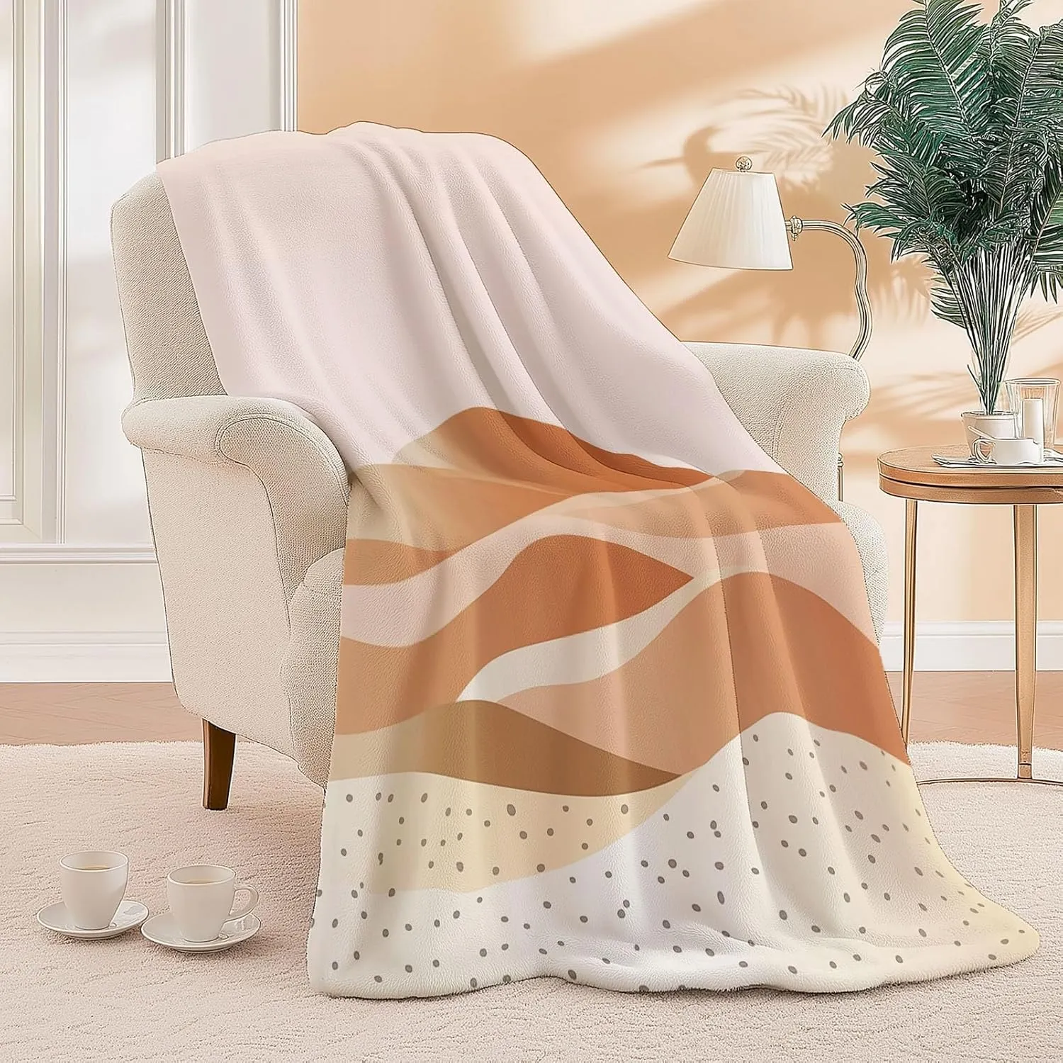 Fleece Throw Blankets, Yellow Soft Flannel Cozy Blankets for Adults - Abstract Style Sand Dunes Desert Scene Lightweight Blanket for Couch Sofa Bed Office, 75 x 100 cm Warm Plush Blankets for Gift