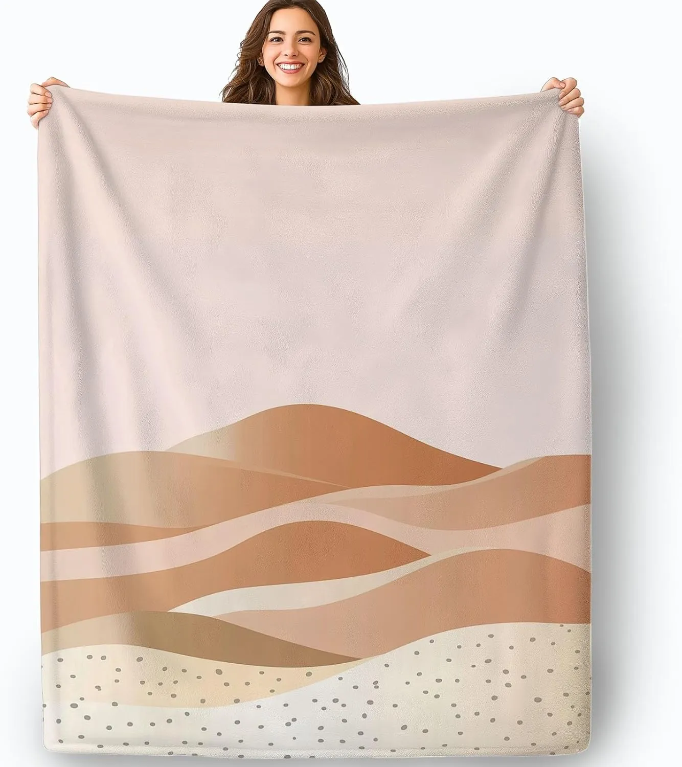 Fleece Throw Blankets, Yellow Soft Flannel Cozy Blankets for Adults - Abstract Style Sand Dunes Desert Scene Lightweight Blanket for Couch Sofa Bed Office, 75 x 100 cm Warm Plush Blankets for Gift