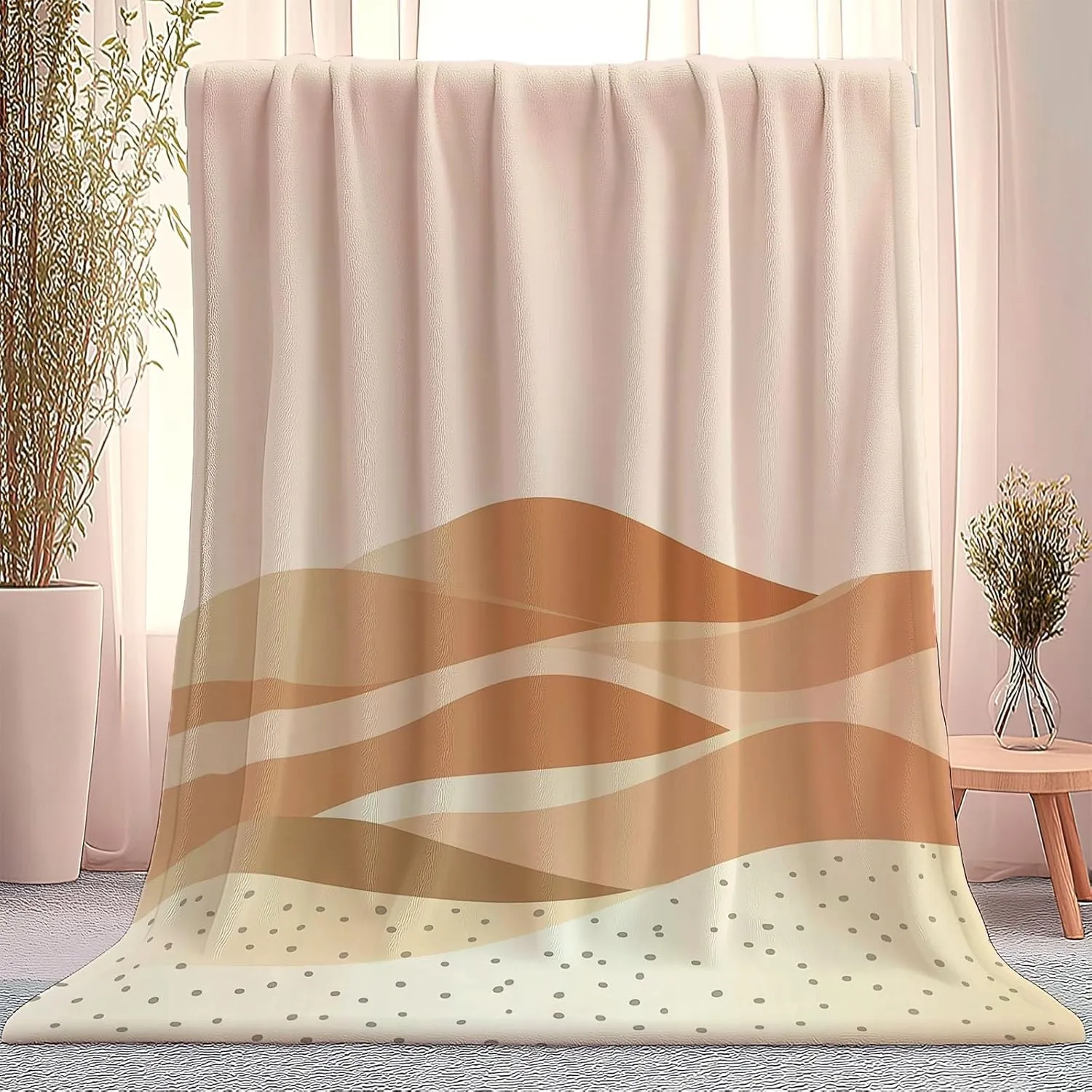 Fleece Throw Blankets, Yellow Soft Flannel Cozy Blankets for Adults - Abstract Style Sand Dunes Desert Scene Lightweight Blanket for Couch Sofa Bed Office, 75 x 100 cm Warm Plush Blankets for Gift
