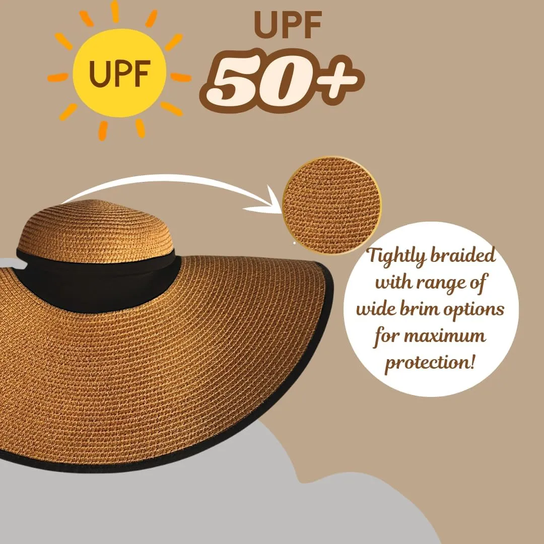 Flex Beach Sun Hat for Women Satin-Lined Rollable Removable Chin Strap UPF50 Big-Head Friendly with Travel Bag