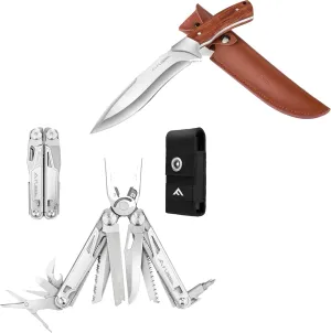 Flissa 16-in-1 Multitool Pliers & FLISSA Hunting Knife with Leather Sheath