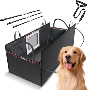 Floor Dog Hammock for Truck with Flip Up Seats, Crossbar Design Seat Cover for Back Seat Crew Cab, XL Truck Pet Cover Back Seat (Dog Leash Included)