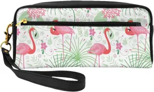 Floral Flamingo Botany Leather Portable Cosmetic Storage Bag, Travel Cosmetic Bag, Daily Storage Bag For Men And Women