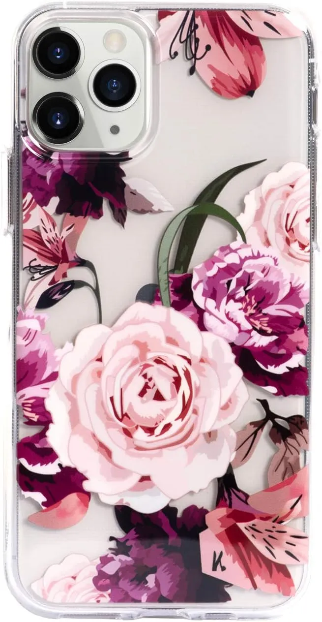 Flower Case for iPhone 11 Pro Max (6.5 Inch), Floral Pattern Clear Slim Fit Girly Design, Shockproof Protective Hard PC Back with Soft TPU Bumper Phone Cover for Girls and Women | Peony