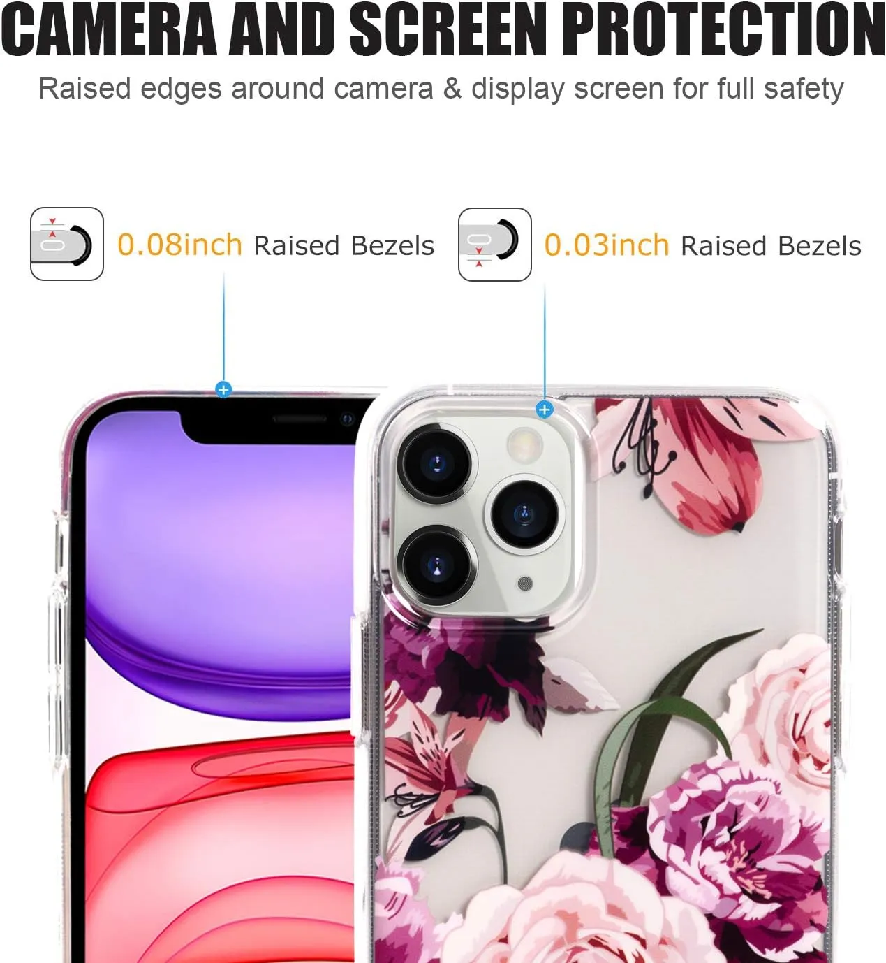 Flower Case for iPhone 11 Pro Max (6.5 Inch), Floral Pattern Clear Slim Fit Girly Design, Shockproof Protective Hard PC Back with Soft TPU Bumper Phone Cover for Girls and Women | Peony