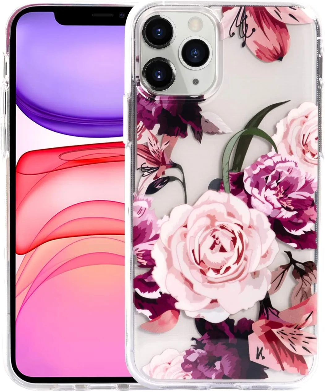 Flower Case for iPhone 11 Pro Max (6.5 Inch), Floral Pattern Clear Slim Fit Girly Design, Shockproof Protective Hard PC Back with Soft TPU Bumper Phone Cover for Girls and Women | Peony
