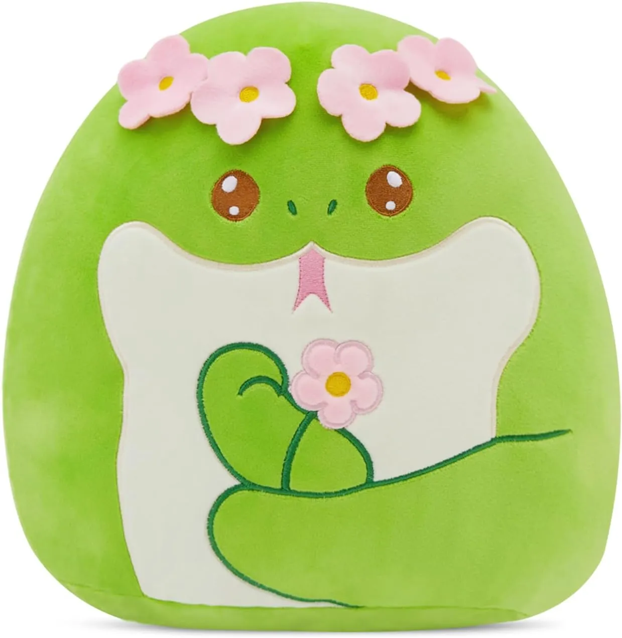 Flower Crown Green Snake Plush Pillow - Soft Snake Stuffed Animal Pillow Plushie Toy Birthday Gift for Kids, Boys & Girls 14inch