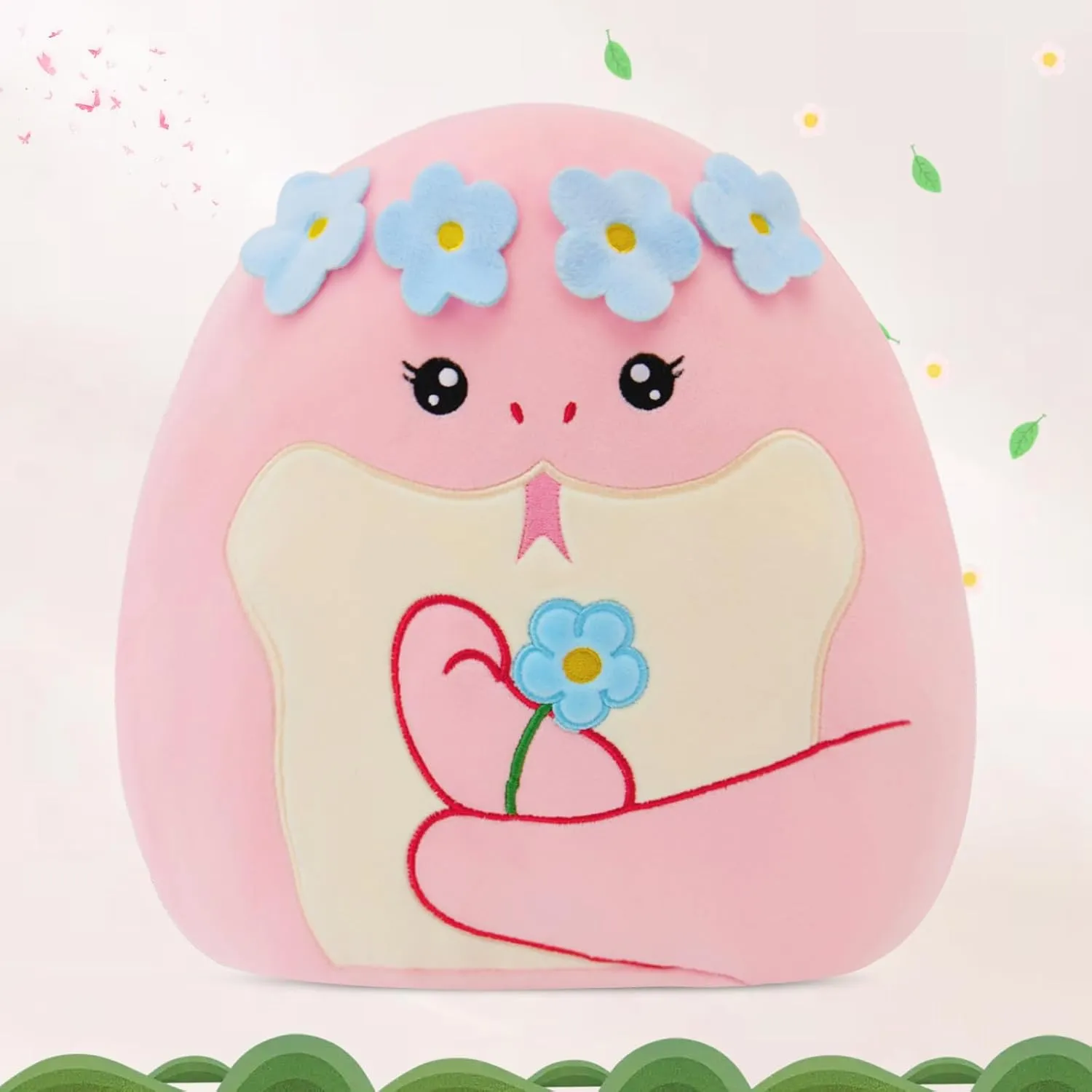 Flower Crown Pink Snake Plush Pillow - Soft Snake Stuffed Animal Pillow Plushie Toy Birthday Gift for Kids, Boys & Girls 14inch