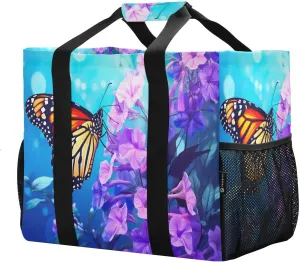 Flowers Monarch Butterfly Foldable Travel Duffel Bag for Men Women Waterproof Weekender Overnight Carry On Tote Bag with Comfortable Handle Personal Item Travel Bag for Business Trips Sport Hospital