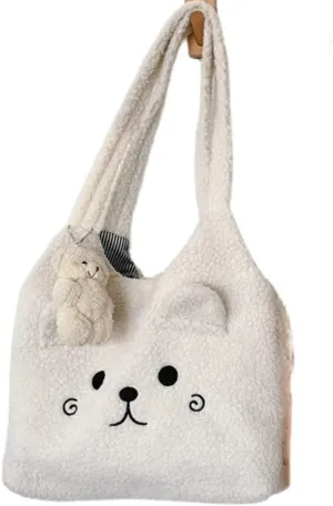 Fluffy Tote Bag Y2K Women Plush Shoulder Handbag with Cute Bear Pandent Aesthetic Fuzzy Underarm Bag for Autumn Winter