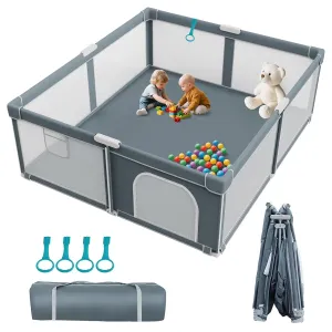 Foldable Baby Playpen - 71"×79" Collapsible Play Pen for Babies and Toddlers - Indoor Outdoor Travel Playpen - Stable with Mesh View Portable Play Yard - Folding Play Pen with 4 Handles and Carry Bag