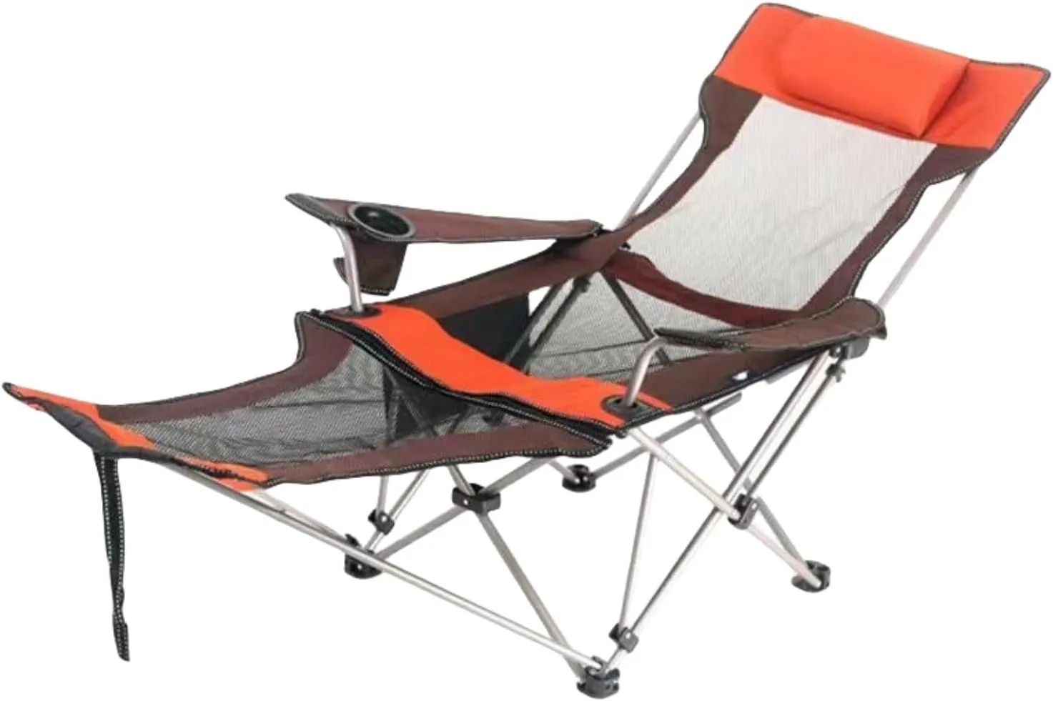 Foldable camping chair with footrest, mesh lounge chair with cup holder, foldable camping chair with storage bag, load-bearing 150kg, suitable for outdoor, home, office lunch break ( Color : Brown )